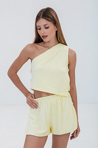 Топ асимметрия, цвет желтый, Махра Хлопок 100%, р-р S-M