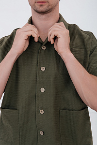 Рубашка мужская, цвет зеленый, Вафля Хлопок 100%, р-р M-L