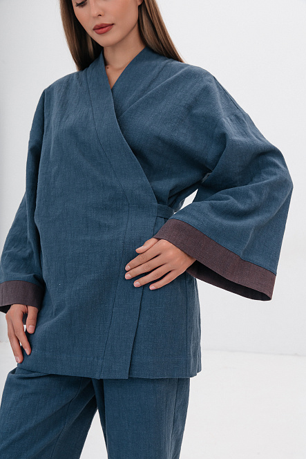 Кимоно женское, цвет синий, Крапива 100%, р-р L-XL