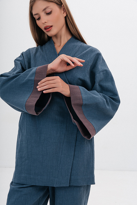 Кимоно женское, цвет синий, Крапива 100%, р-р S-M