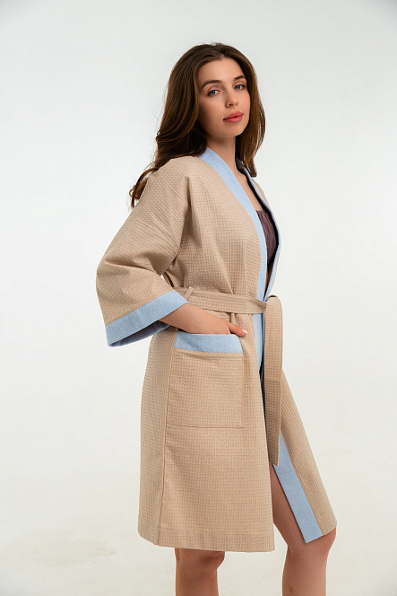 Халат вафельный женский Чистопар, цвет бежевый, Хлопок 100%, one size