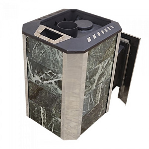 Печь Пегас 22 чугун со стеклом в камне змеевик