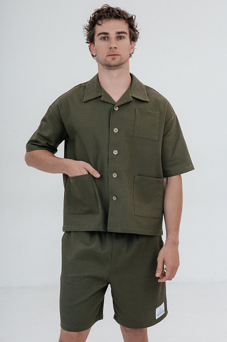 Рубашка мужская, цвет зеленый, Вафля Хлопок 100%, р-р XL-XXL