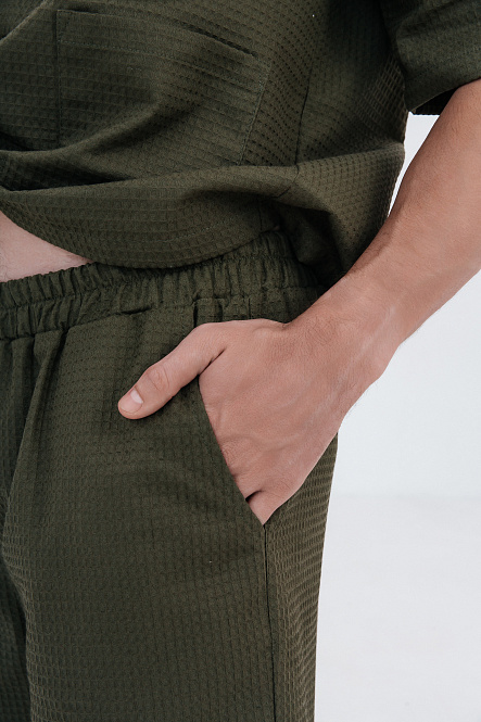 Шорты мужские, цвет зеленый, Вафля Хлопок 100%, р-р M-L