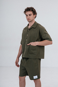 Рубашка мужская, цвет зеленый, Вафля Хлопок 100%, р-р XL-XXL