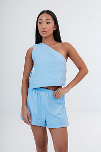 Топ асимметрия, цвет голубой, Махра Хлопок 100%, р-р S-M