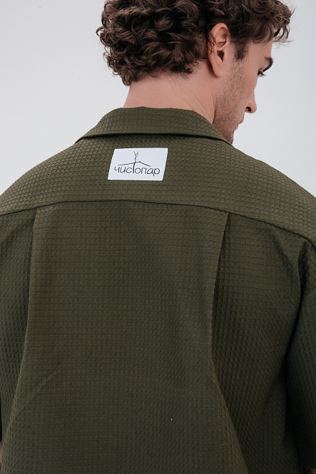 Рубашка мужская, цвет зеленый, Вафля Хлопок 100%, р-р XL-XXL