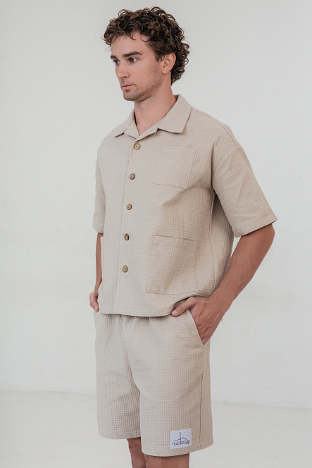 Шорты мужские, цвет бежевый, Вафля Хлопок 100%, р-р XL-XXL