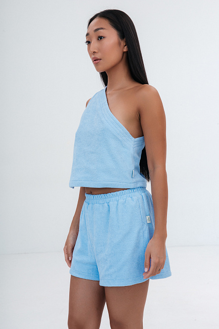 Топ асимметрия, цвет голубой, Махра Хлопок 100%, р-р L-XL