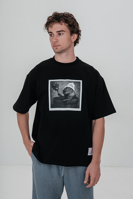 Футболка Over Size цвет черный р-р M, Хлопок 100%