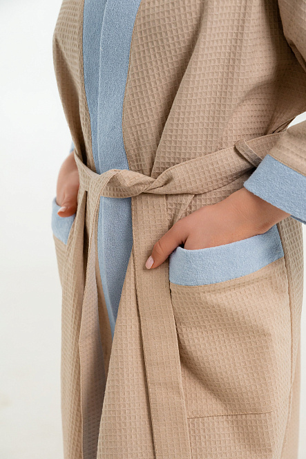 Халат вафельный женский Чистопар, цвет бежевый, Хлопок 100%, one size