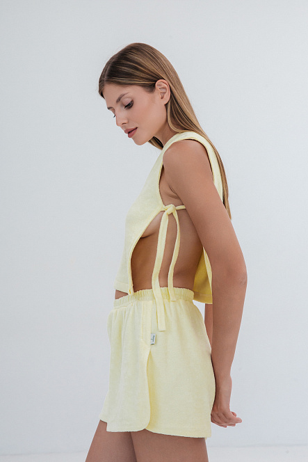Топ асимметрия, цвет желтый, Махра Хлопок 100%, р-р S-M