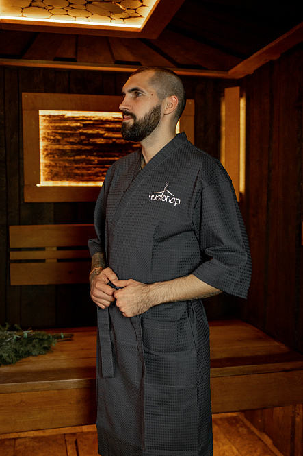 Халат вафельный мужской Чистопар цвет графитовый, р-р 58