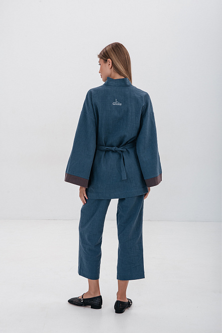 Кимоно женское, цвет синий, Крапива 100%, р-р L-XL