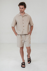 Рубашка мужская, цвет бежевый, Вафля Хлопок 100%, р-р M-L