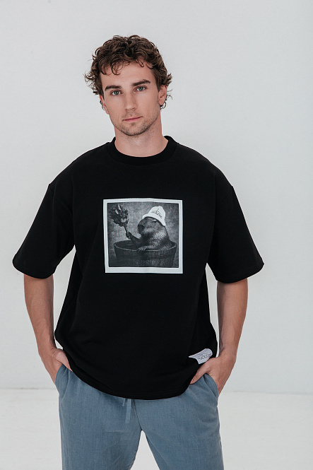 Футболка Over Size цвет черный р-р M, Хлопок 100%