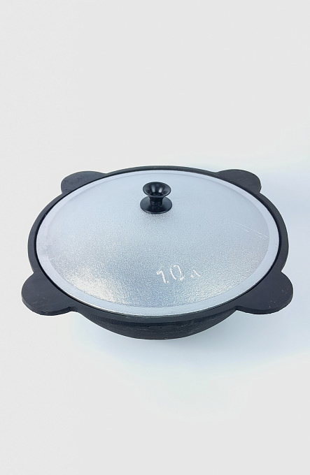 Казан чугунный на 10 литров с крышкой и плоским дном