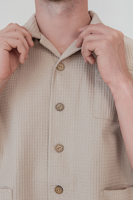 Рубашка мужская, цвет бежевый, Вафля Хлопок 100%, р-р M-L