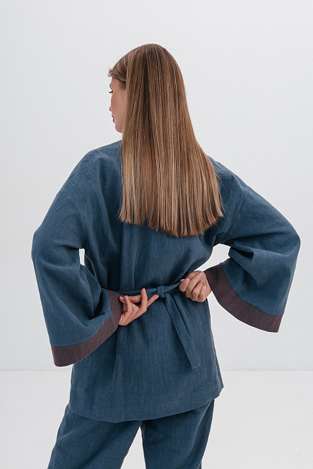 Кимоно женское, цвет синий, Крапива 100%, р-р L-XL