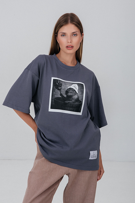 Футболка Over Size цвет серый р-р XL, Хлопок 100%