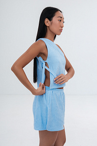 Топ асимметрия, цвет голубой, Махра Хлопок 100%, р-р L-XL