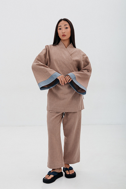 Кимоно женское, цвет кремовый беж, Крапива 100%, р-р L-XL