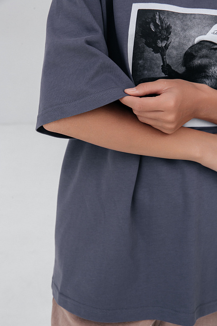 Футболка Over Size цвет серый р-р XL, Хлопок 100%