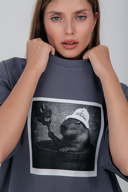 Футболка Over Size цвет серый р-р M, Хлопок 100%