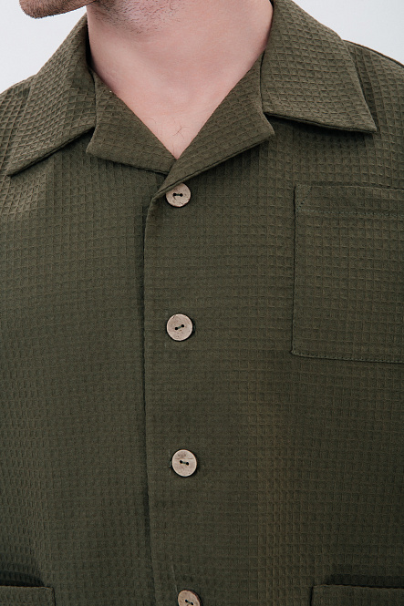 Рубашка мужская, цвет зеленый, Вафля Хлопок 100%, р-р M-L