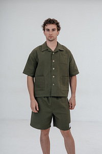 Рубашка мужская, цвет зеленый, Вафля Хлопок 100%, р-р XL-XXL