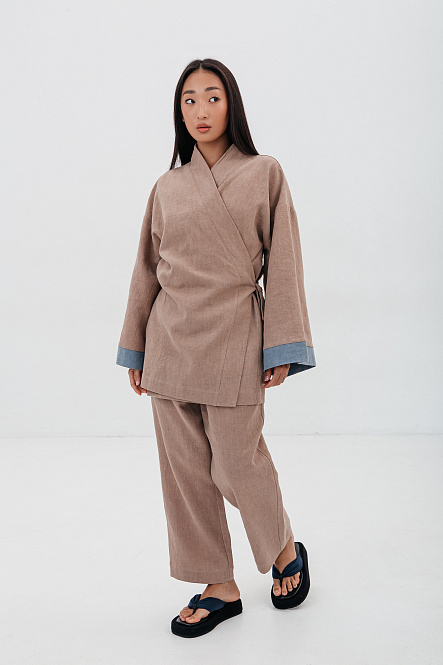 Кимоно женское, цвет кремовый беж, Крапива 100%, р-р L-XL